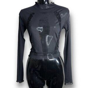 Urban Outfitter Size S Black Laser Cut Long Sleeve Lightweight Edgy Stretch Top